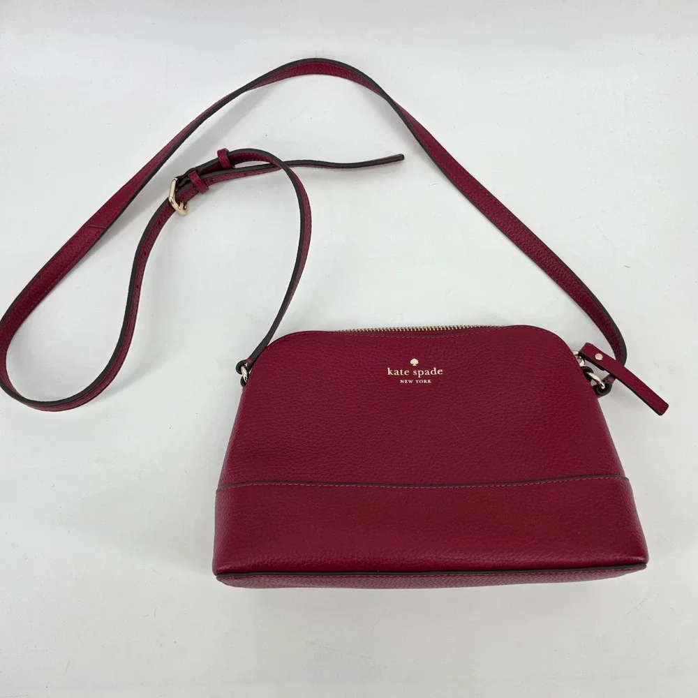Kate Spade New York Red Pebble Leather Dome Crossbody Bag Gold Hardware